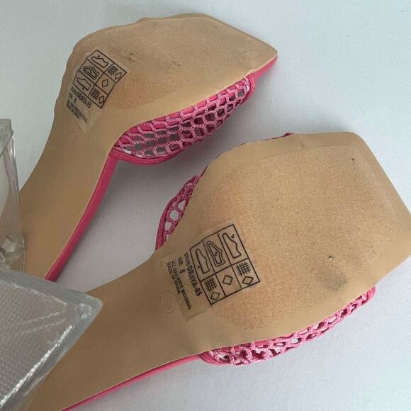 Yoki Draya Clear Block Open Square Toe High Heels Net Face Fuchsia Pink Size 8 - Picture 6 of 7